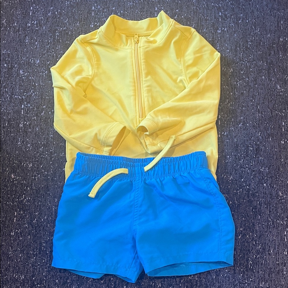 Primary Yellow and Blue Kids Swim Rashguard Set